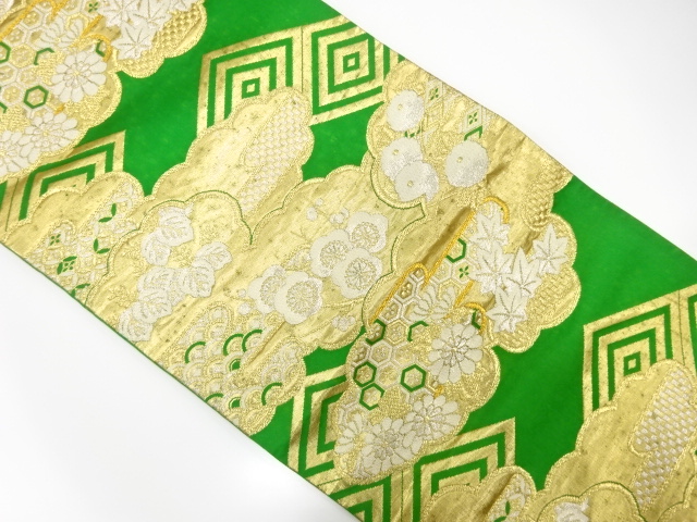 JAPANESE KIMONO / ANTIQUE FUKURO OBI / SILK / WOVEN PAULOWNIA & KIKU